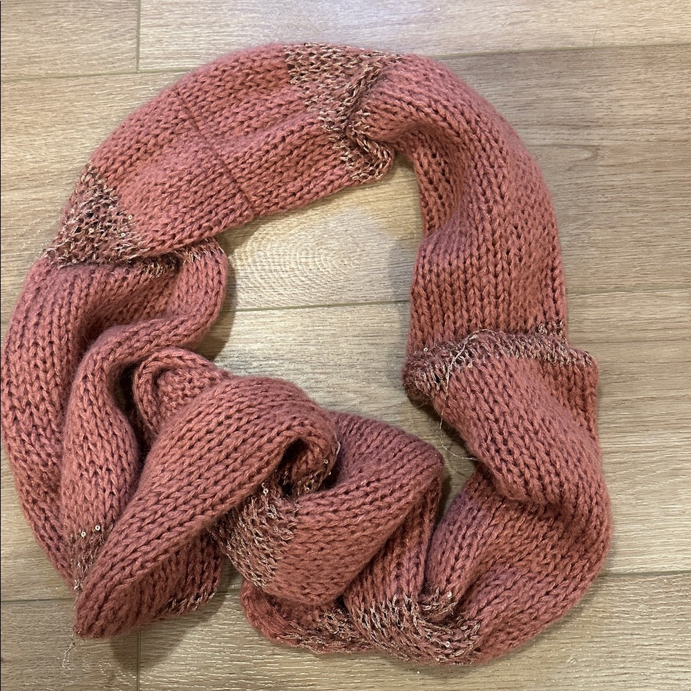 Cozy Pink/rust Knit infinity Scarf